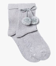 chaussettes dinterieur en maille chenille avec pompons pour femme gris8108201_1
