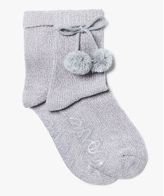 GEMO Chaussettes dintérieur en maille chenille avec pompons pour femme Gris