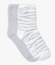 GEMO Chaussettes en maille peluche pour femme (lot de 2) Gris