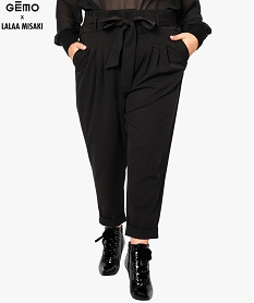 pantalon paper bag femme avec dos elastique - gemo x lalaa misaki noir pantalons et jeans8109001_1