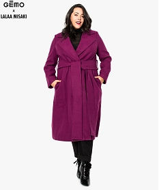 GEMO Manteau long femme en drap de laine à ceinturer - Gémo x Lalaa Misaki Violet
