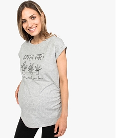 tee-shirt de grossesse imprime plantes gris8113601_1