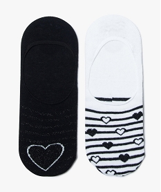 GEMO Chaussettes invisibles femme à paillettes et motif cœur (lot de 2) Noir