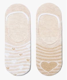 GEMO Chaussettes invisibles femme à paillettes et motif cœur (lot de 2) Beige