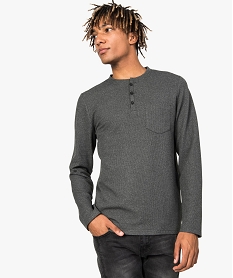 GEMO Tee-shirt à manches longues pour homme façon nid dabeille Gris