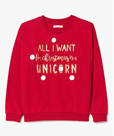 GEMO Sweat fille en molleton avec imprimé Noël finition brillante rouge standard