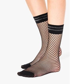 GEMO Socquettes résille avec bande rayée pailletée noir standard