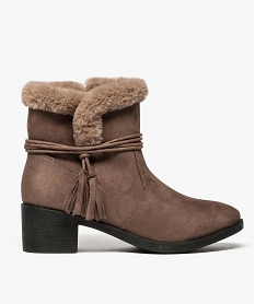 GEMO Boots fourrés avec brides fantaisie et pompons marron fonce