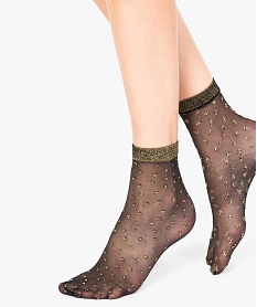 GEMO Lot de 2 paires de socquettes à pois métallisés noir standard