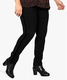 GEMO Pantalon femme 5 poches coupe droite avec bandes latérales en velours Noir