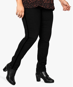 pantalon femme 5 poches coupe droite avec bandes laterales en velours noir pantalons et jeans8128701_1