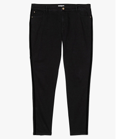 pantalon femme 5 poches coupe droite avec bandes laterales en velours noir pantalons et jeans8128701_4