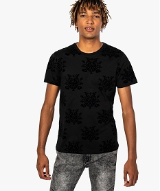 GEMO Tee-shirt homme motif baroque en velours ton sur ton Noir