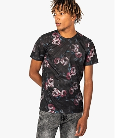 GEMO Tee-shirt homme à manches courtes motif floral Noir