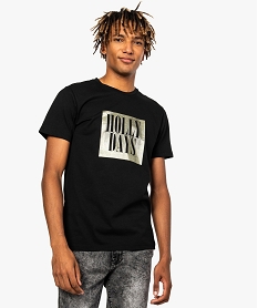 GEMO Tee-shirt homme à manches courtes et imprimé brillant noir standard