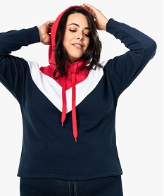 GEMO Sweat grande taille à capuche multicolore inspiration rétro Bleu