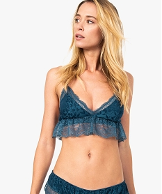 GEMO Soutien-gorge triangle motifs feuillage avec volant dentelle Bleu