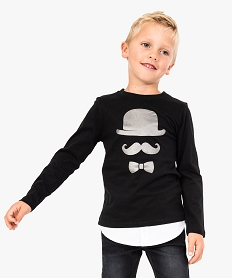 GEMO Tee-shirt effet superposition garçon avec imprimé à lavant noir standard
