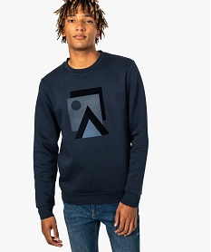 sweat homme en molleton avec imprime graphique en velours bleu8137801_1