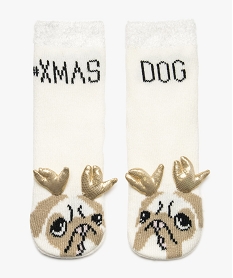 GEMO Chaussettes de Noël fille avec motif pailletés en relief blanc chine