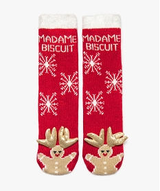 GEMO Chaussettes de Noël antidérapantes pour femme rouge standard