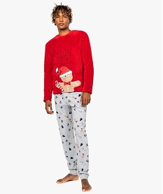 GEMO Pyjama 2 pièces pour homme avec haut en maille peluche Rouge