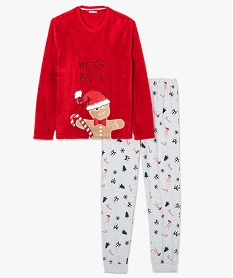 pyjama 2 pieces pour homme avec haut en maille peluche rouge8140501_4