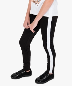 GEMO Pantalon fille moulant avec taille élastique et bandes latérales Noir
