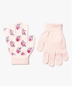 GEMO Gants en maille fille avec motifs licornes pailletés Rose