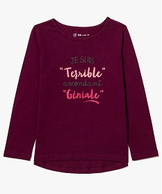 GEMO Tee-shirt à manches longues fille avec inscription pailletée Rose