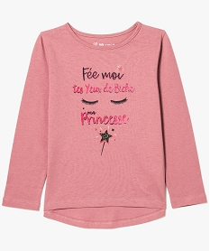 GEMO Tee-shirt à manches longues fille avec inscription pailletée Rose