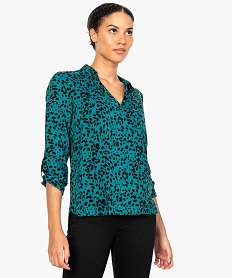 GEMO Blouse femme fluide à motifs et col v à boutons marron fonce