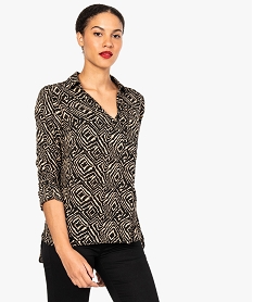 GEMO Blouse femme fluide à motifs et col v à boutons Imprimé