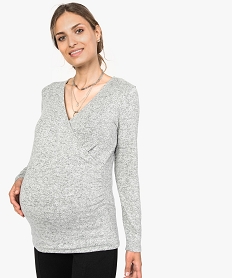 tee-shirt de grossesse col cache-cœur et manches longues gris8145901_1