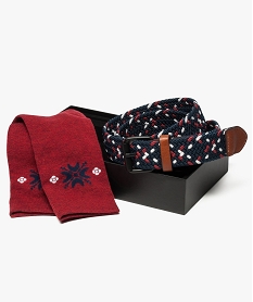 GEMO Coffret cadeaux chaussettes et ceinture pour homme Bleu