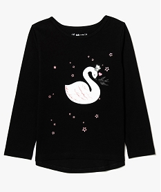 GEMO Tee-shirt à manches longues fille avec inscription pailletée Noir