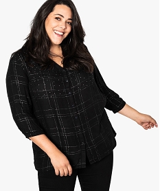 GEMO Chemise femme longue à carreaux argentés et strass vert chine