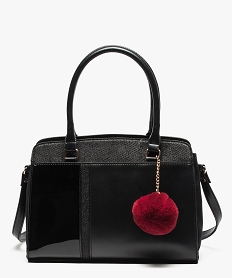 sac a main multimatieres a pompon contrastant noir8147801_1