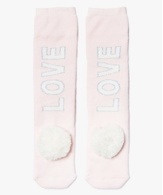 GEMO Chaussettes dintérieur avec inscription Love et pompons pour femme Rose