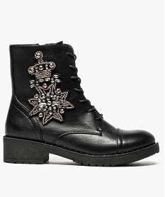 boots crantes avec borderies en perles sur le cote noir bottines et boots8150901_1