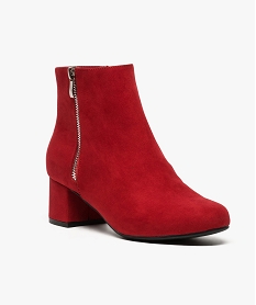 boots femme a talon carre en suedine unie et zip decoratif rouge8151301_2