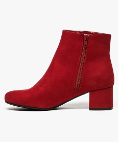 boots femme a talon carre en suedine unie et zip decoratif rouge bottines et boots8151301_3