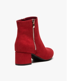 boots femme a talon carre en suedine unie et zip decoratif rouge bottines et boots8151301_4