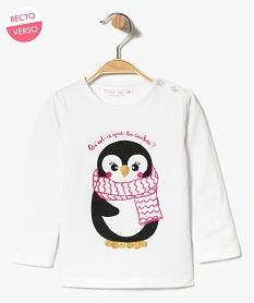 GEMO Tee-shirt à manches longues avec motif animal devant et derrière blanc standard