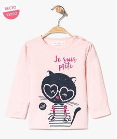 GEMO Tee-shirt à manches longues avec motif animal devant et derrière Rose