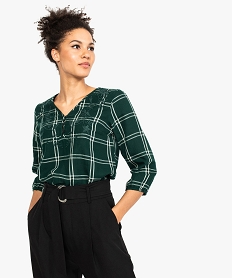 BLOUSE BLEU BLOUSE CARREAUX VERT