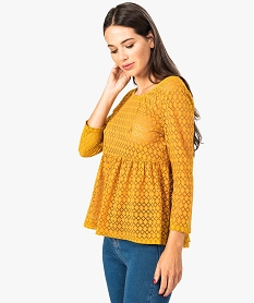 GEMO Tee-shirt ajouré avec basque et noeud dans le dos pour femme Jaune