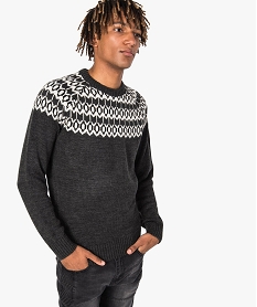 GEMO Pull homme à col rond et motif jacquard Gris