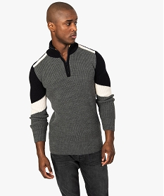 pull tricolore pour homme avec col montant zippe gris pulls8166101_1