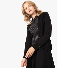 GEMO Gilet pour femme boutonné sur lavant avec col rond Noir